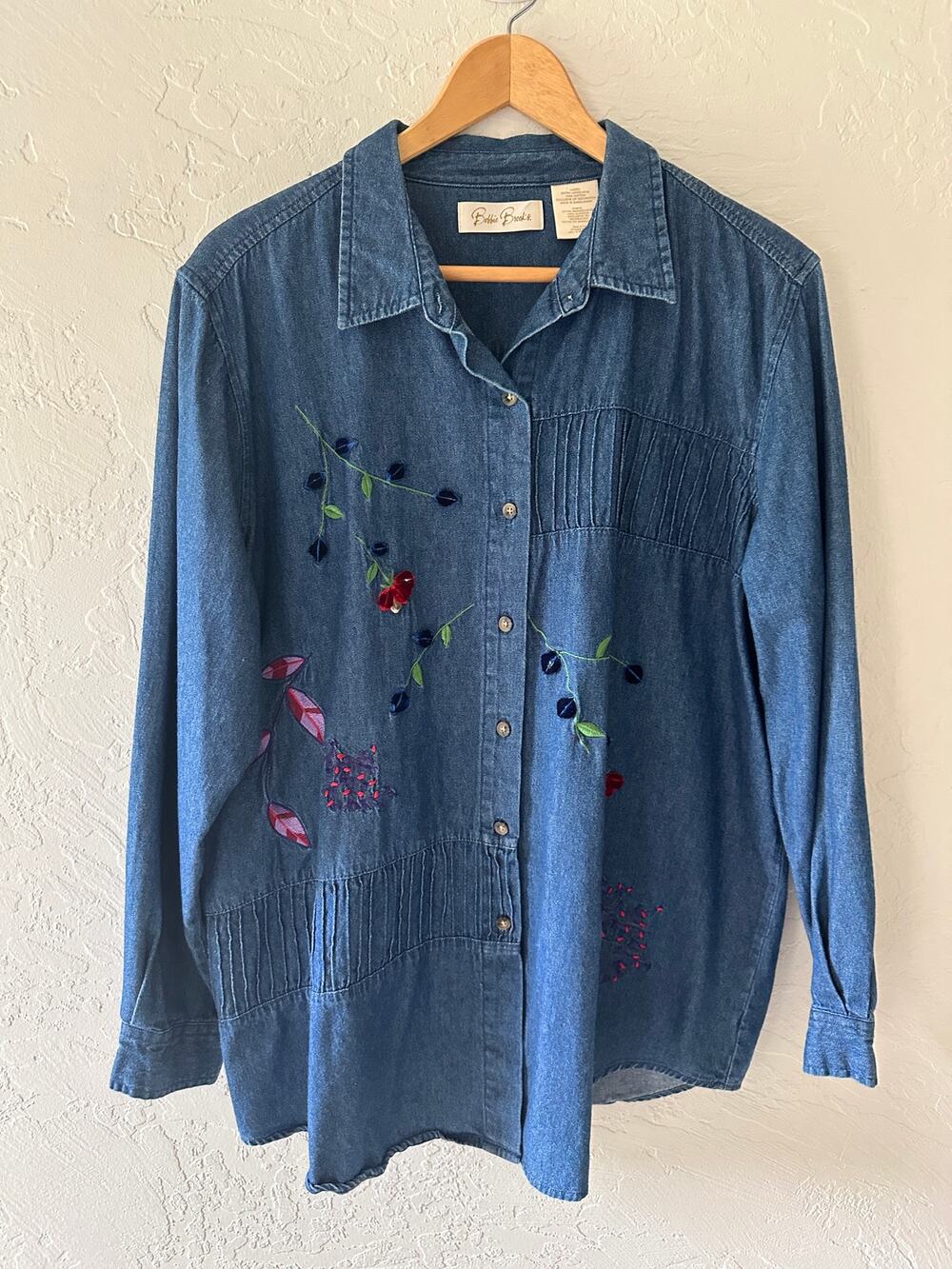 BOBBIE BROOKS Womens 100% Cotton Embroidered Long Sleeve Denim Blue Shirt XL